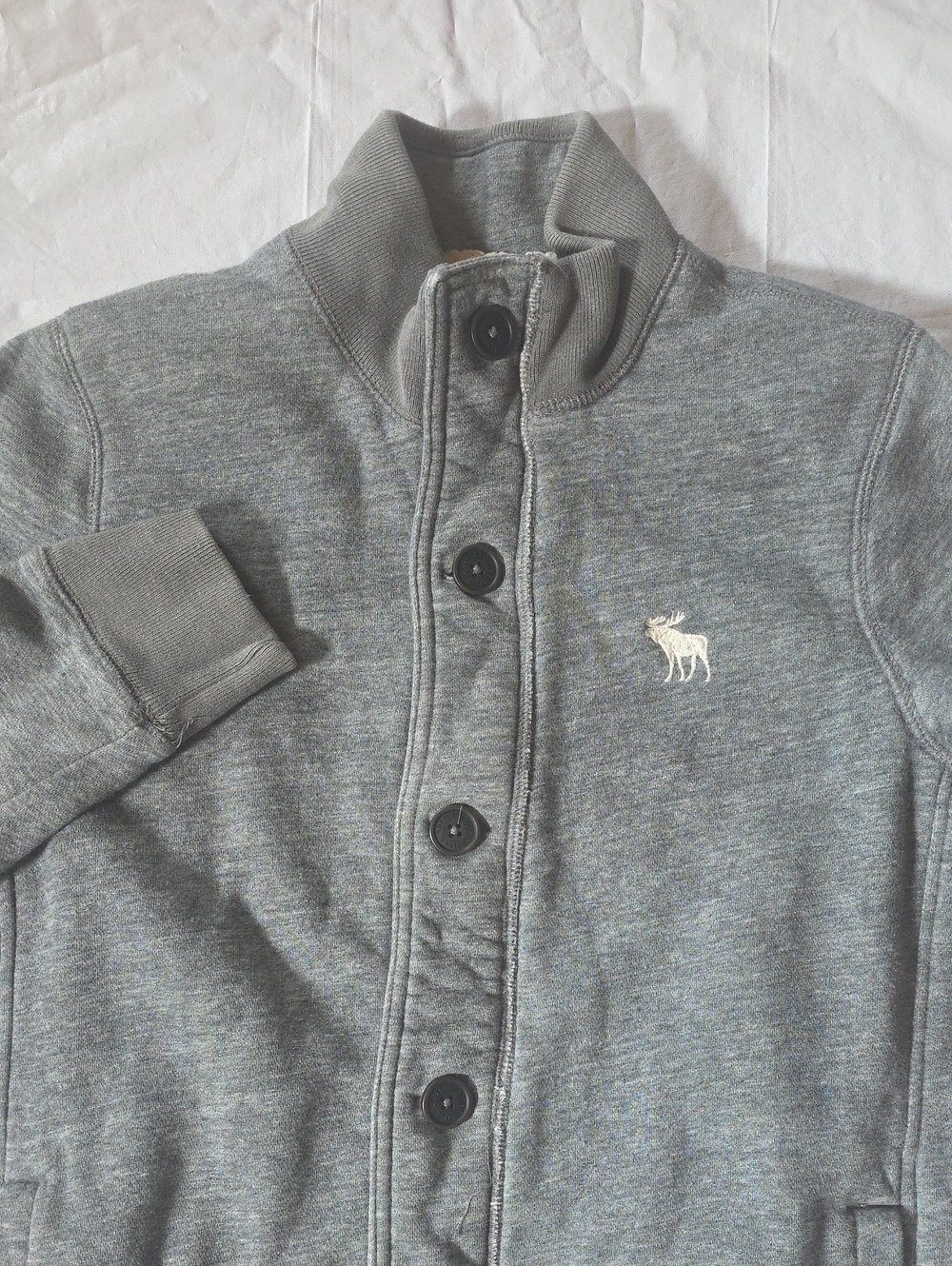 Abercrombie & Fitch Men's Full-Zip and Button Close Sherpa Lined Jacket Gray M